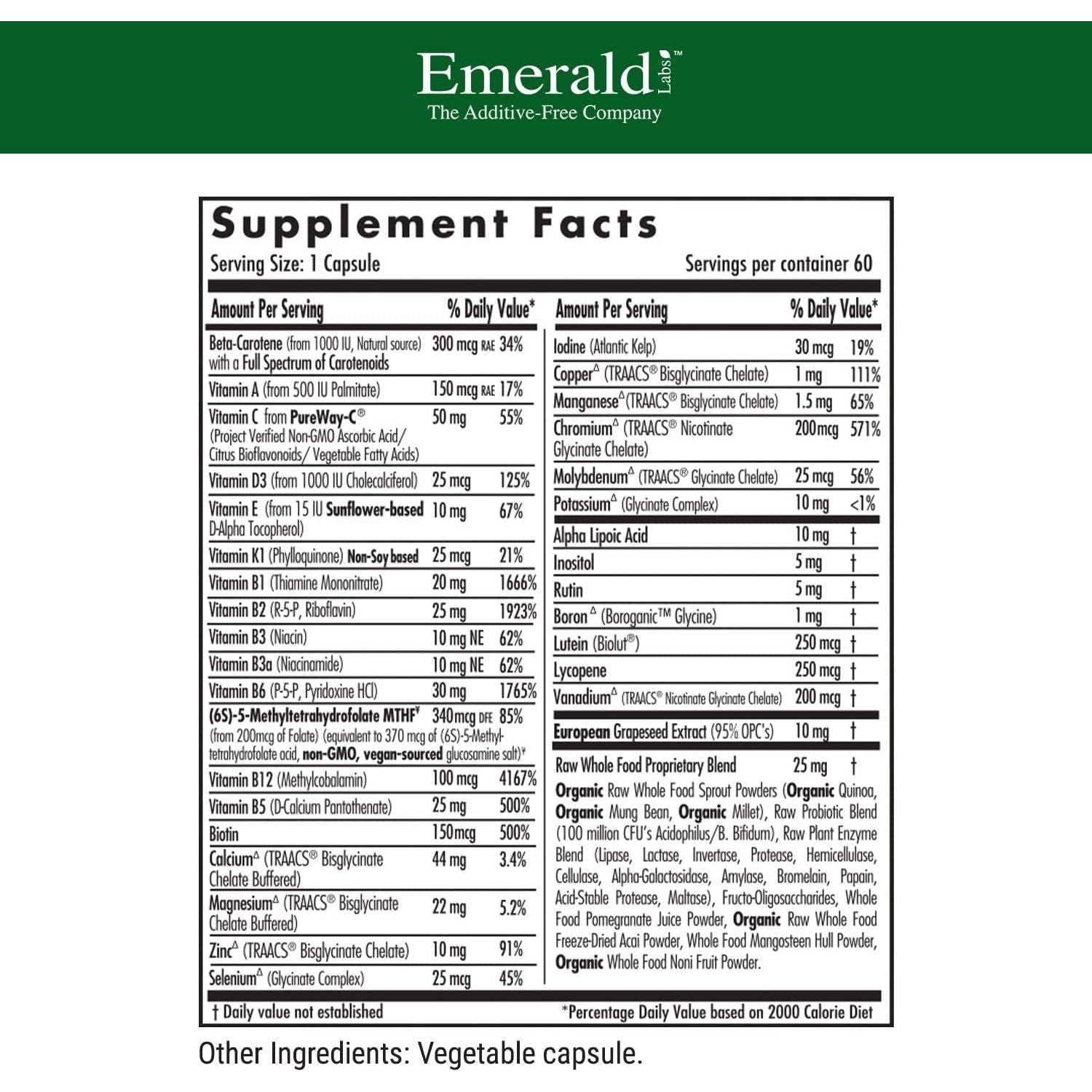 EMERALD LABS Women'S 1-Daily Multi - Multivitamin for Women for Bone & Immune Support Supplement* 60 Capsules