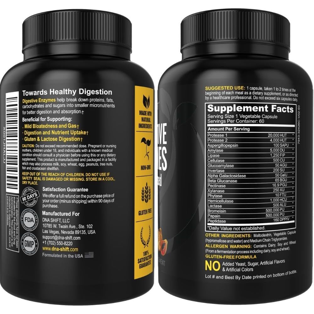 Digestive Enzymes - Ultra Digestive Enzymes May Ease Constipation, Bloating & Gas - All Diets - 60 CT