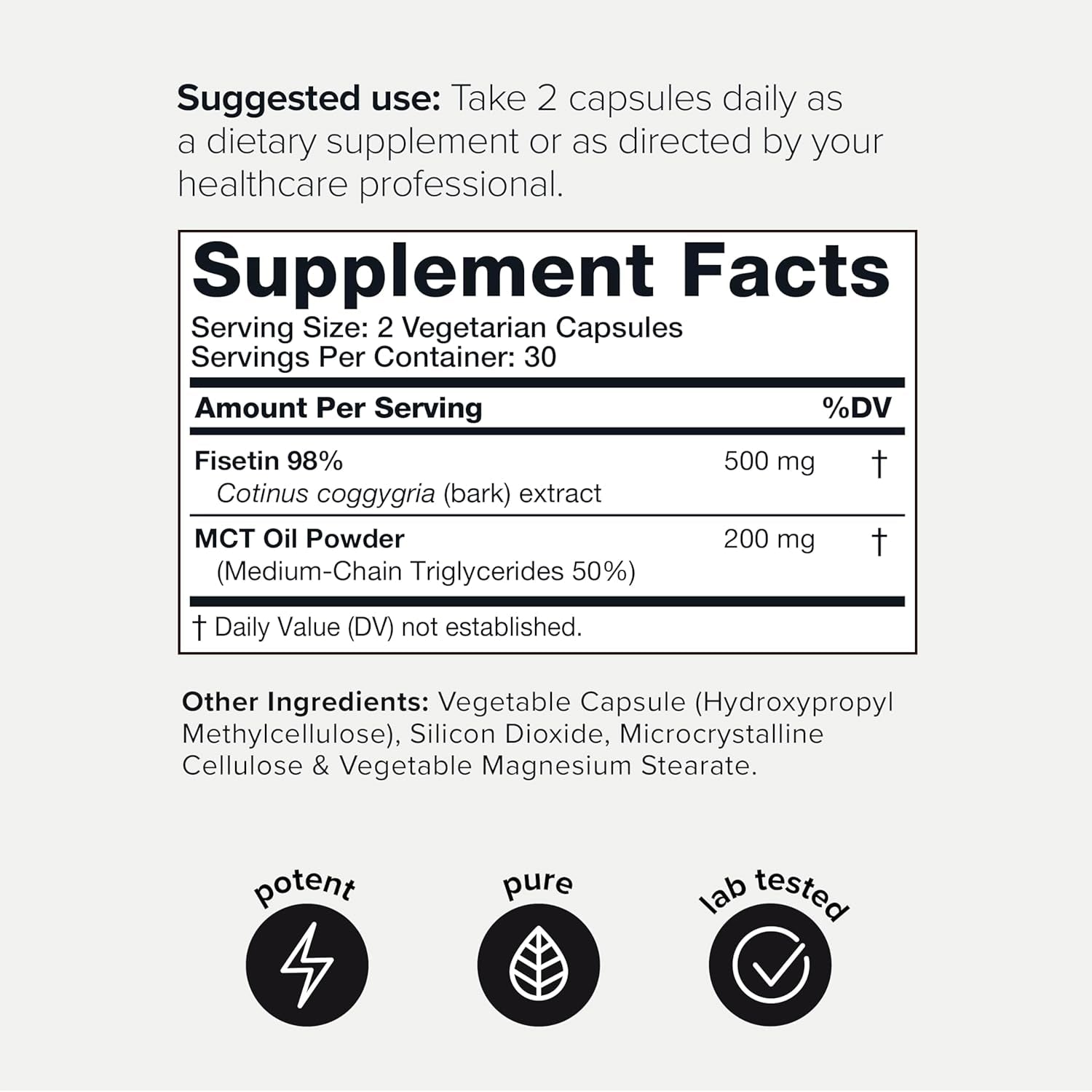 Toniiq Ultra High Purity Fisetin 500Mg - Third-Party Tested Senolytic Supplements for Aging Support - 60 Capsules