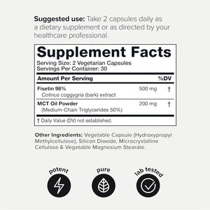 Toniiq Ultra High Purity Fisetin 500Mg - Third-Party Tested Senolytic Supplements for Aging Support - 60 Capsules