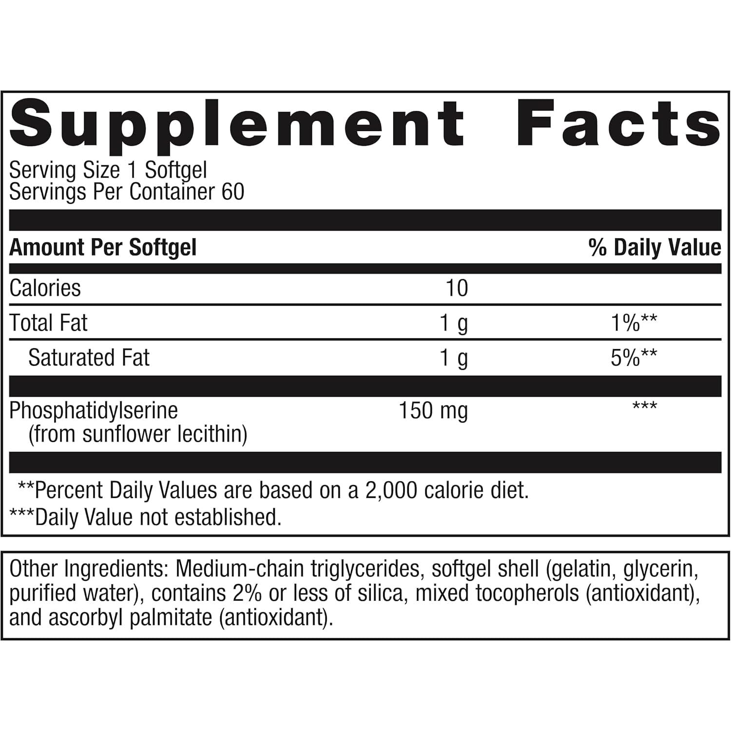 Metagenics Phosphatidylserine - Brain Support Supplement for Focus & Learning  60 Softgels