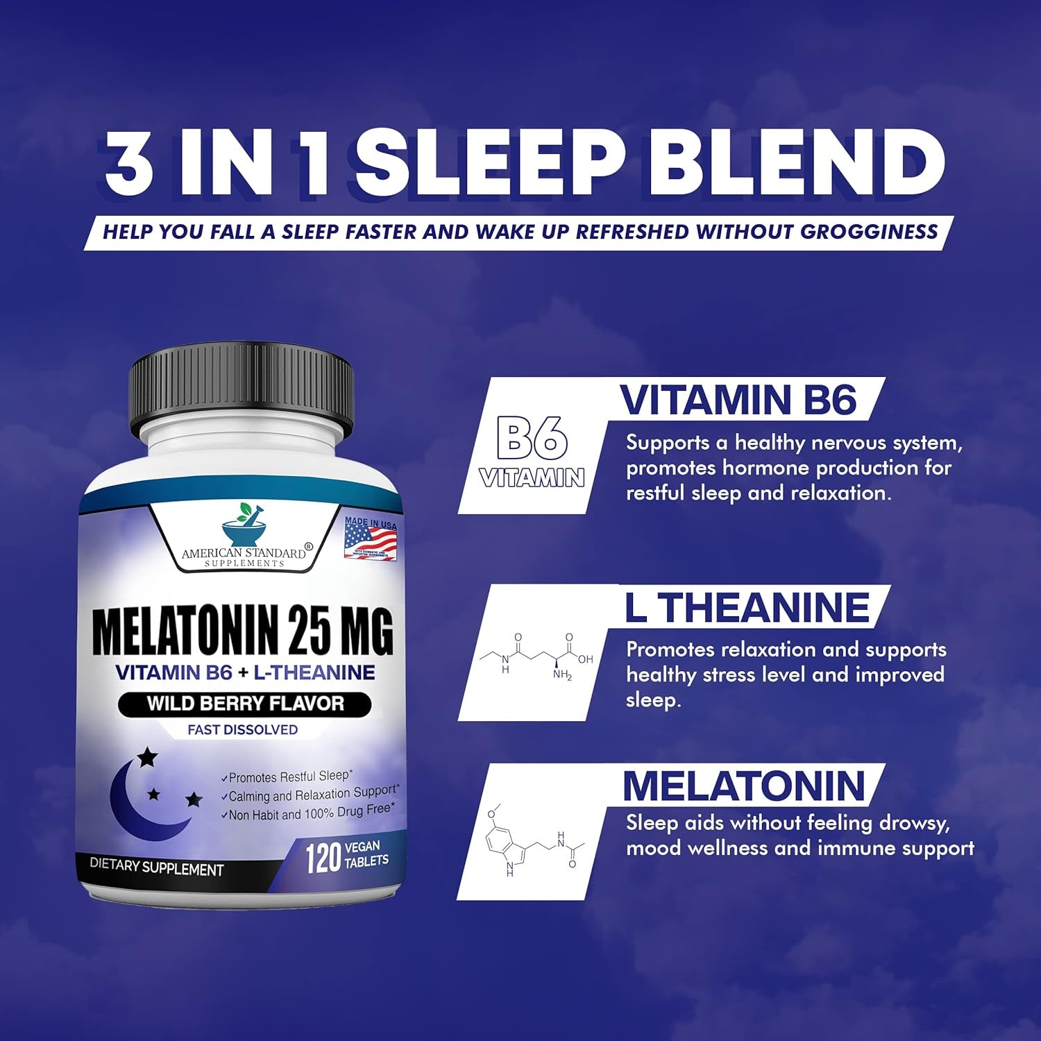 Melatonin 25Mg per One Tablet 120 Chewable Tablet with L-Theanine & Vitamin B-6