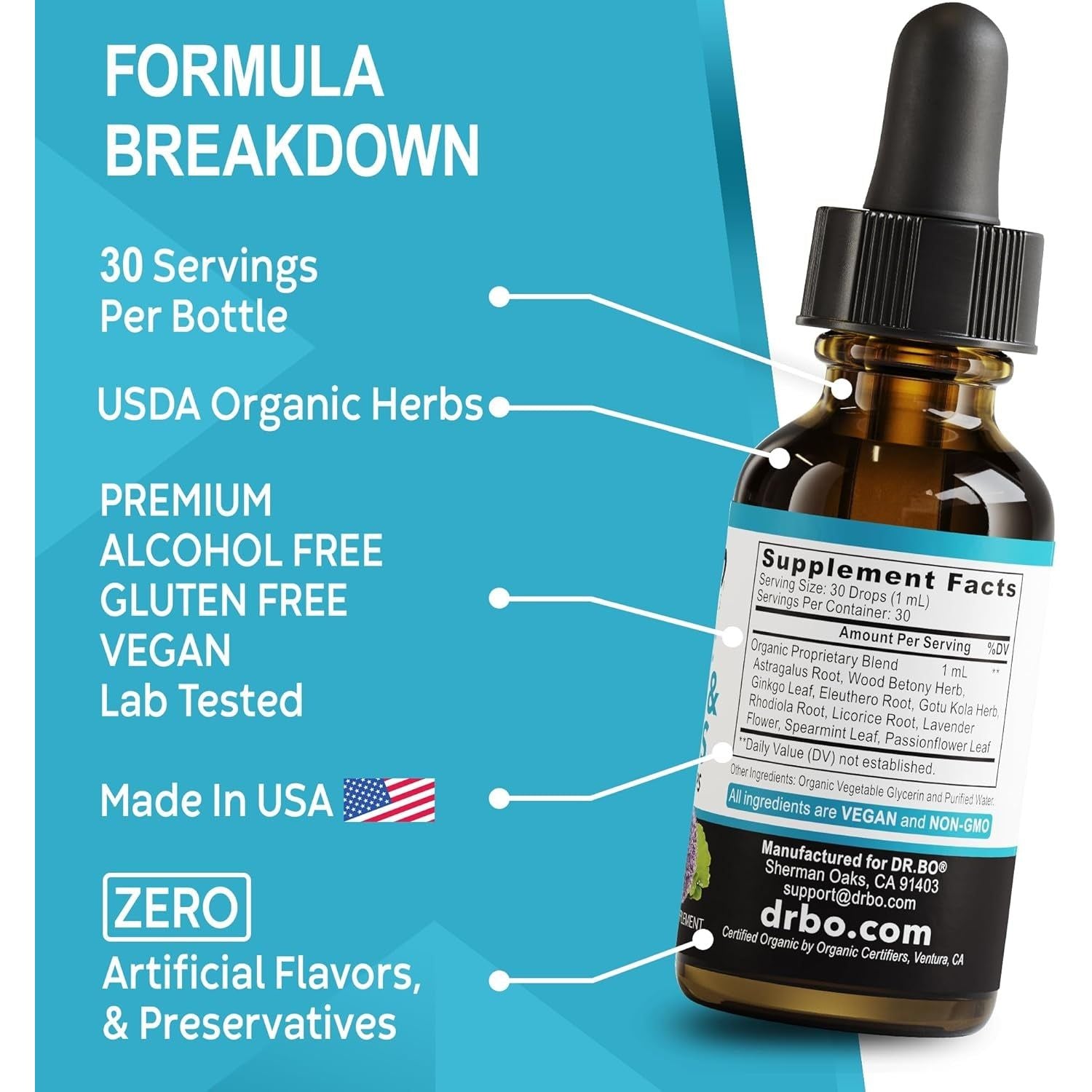 Adrenal Support Supplements Liquid Drops - Organic Adrenal and Focus Supplement, 1Oz