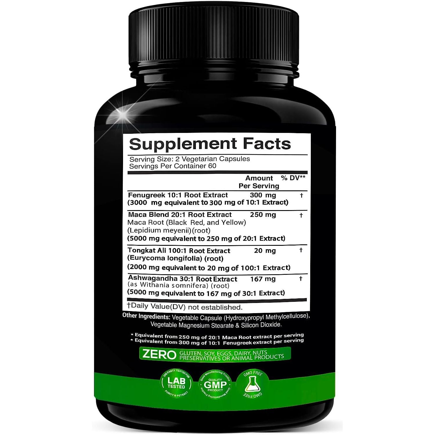 Ashwagandha 5000Mg + Tongkat Ali 1000Mg + Maca Root 5000Mg + Fenugreek 3000Mg Supplement - Made in USA