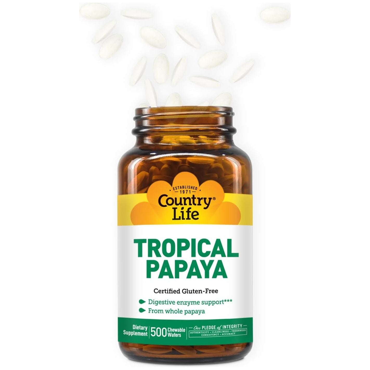 Country Life - Natural Tropical Papaya Enzyme - 500 Chewable Wafers