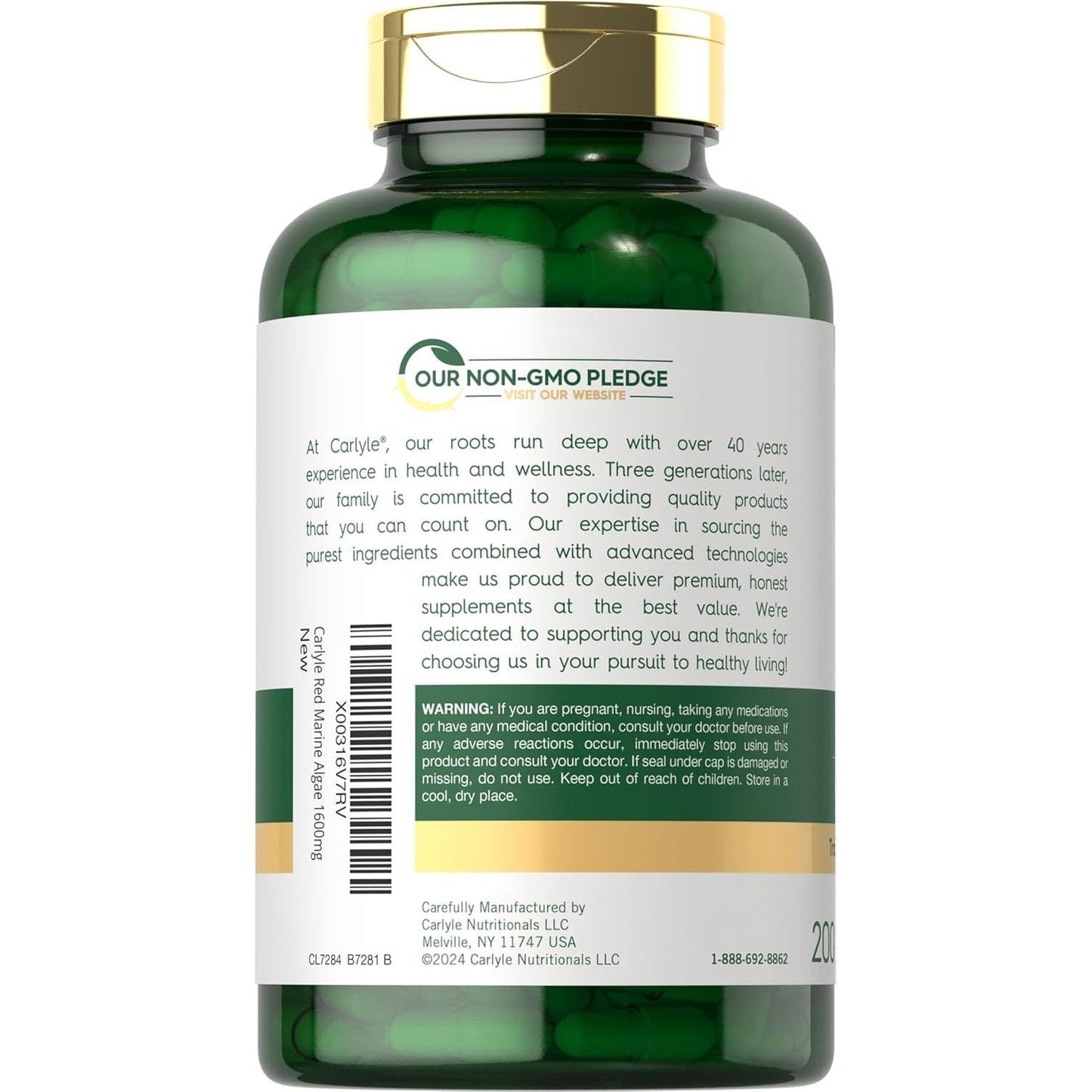 Carlyle Red Marine Algae 1600Mg | 200 Capsules | Vegetarian Supplement