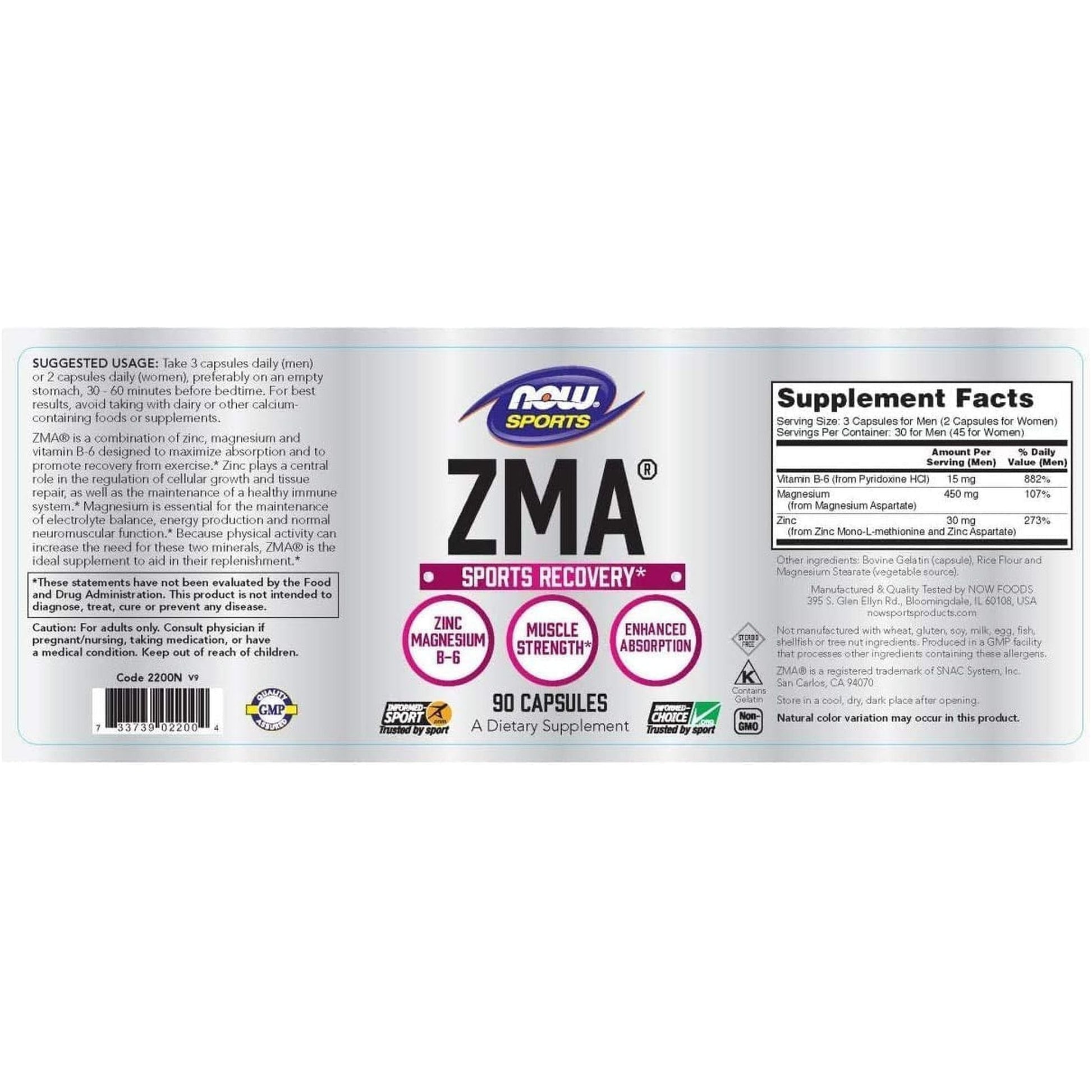NOW Foods Sports Nutrition, ZMA (Zinc, Magnesium and Vitamin B-6), Sports Recovery, 90 Capsules