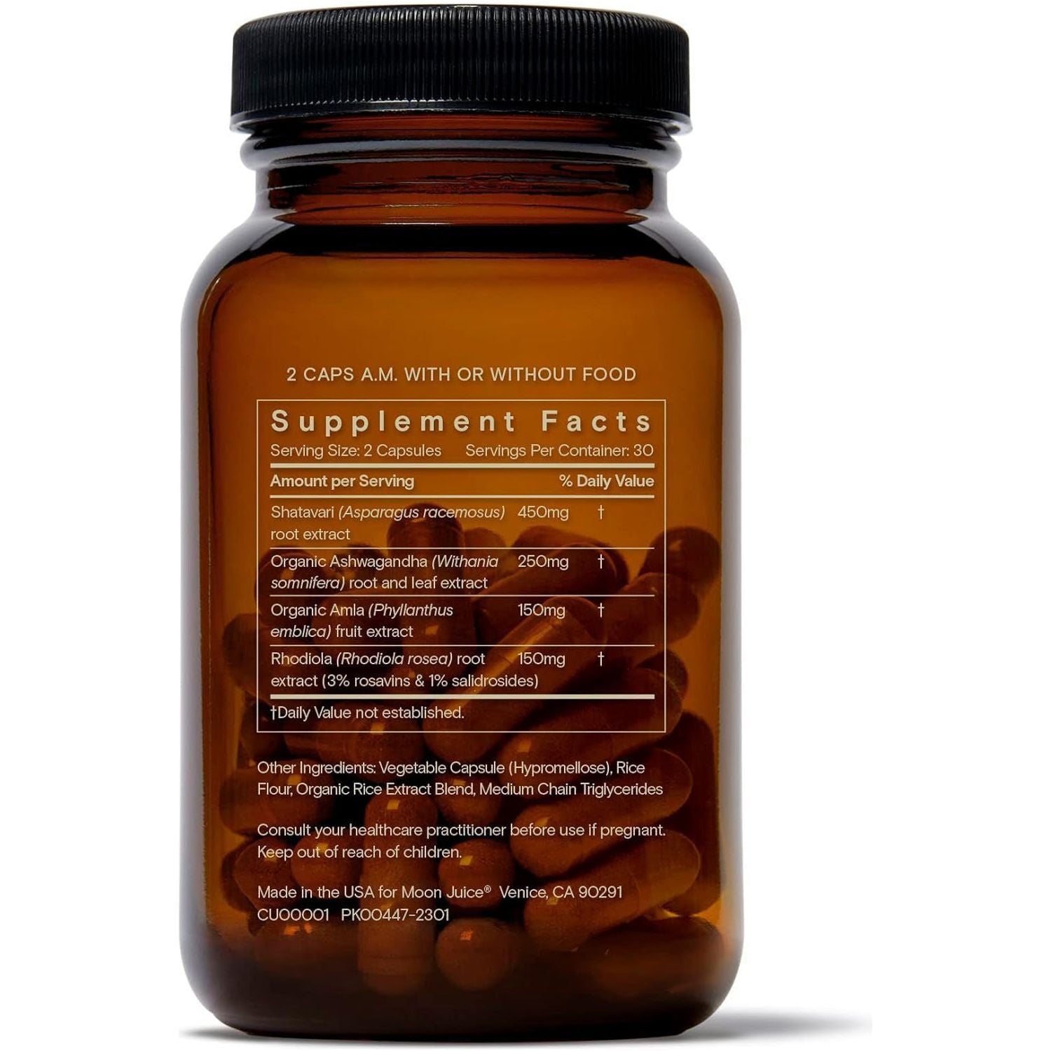 Moon Juice - Superyou -  (60 Capsules) - Energy, Mood & Focus - Cortisol Reducer - Reusable Glass Bottle 