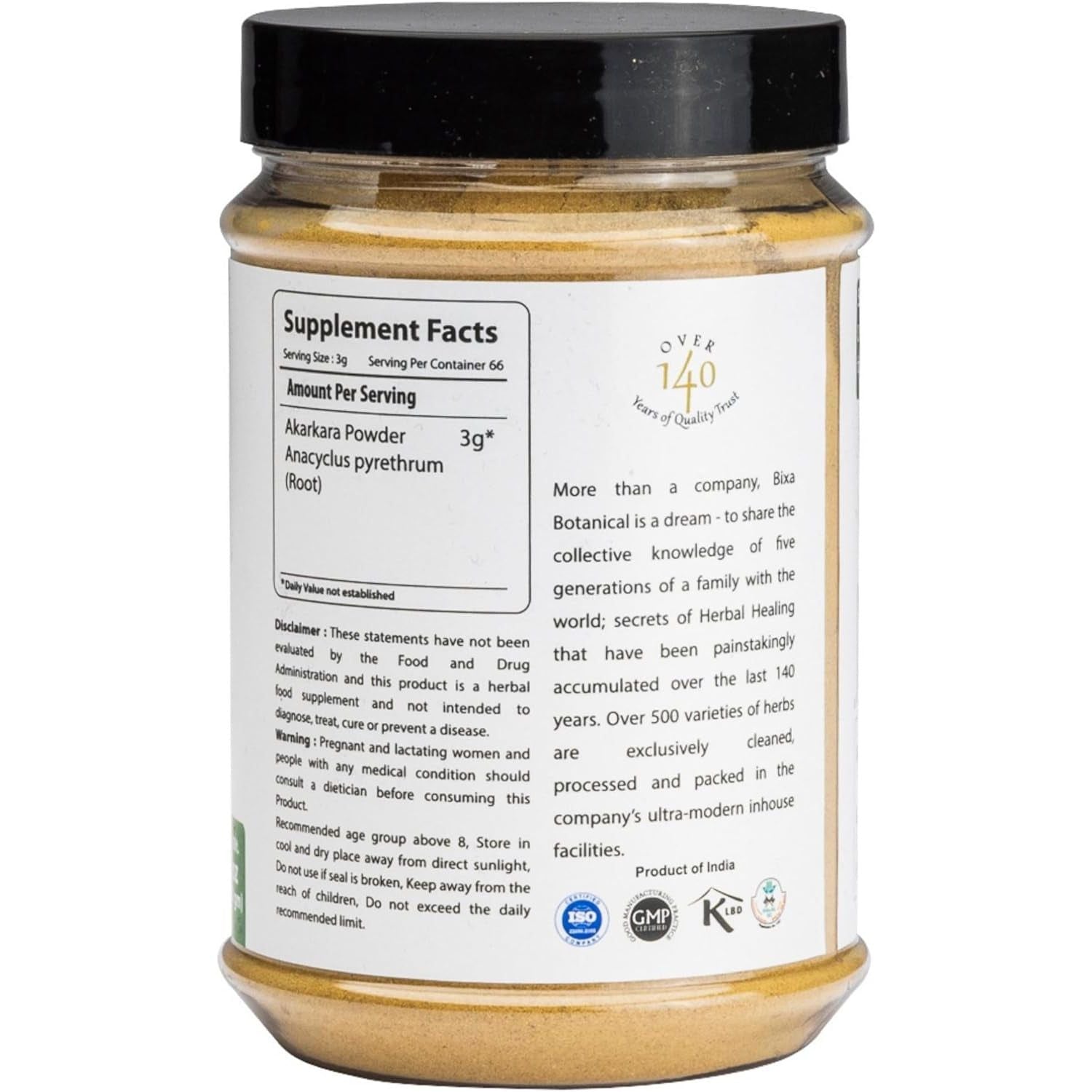 Bixa BOTANICAL Pellitory Root Powder 7 Oz | Gluten Free, Non-Gmo, Steam Treated, Vegan, 100% Pure.