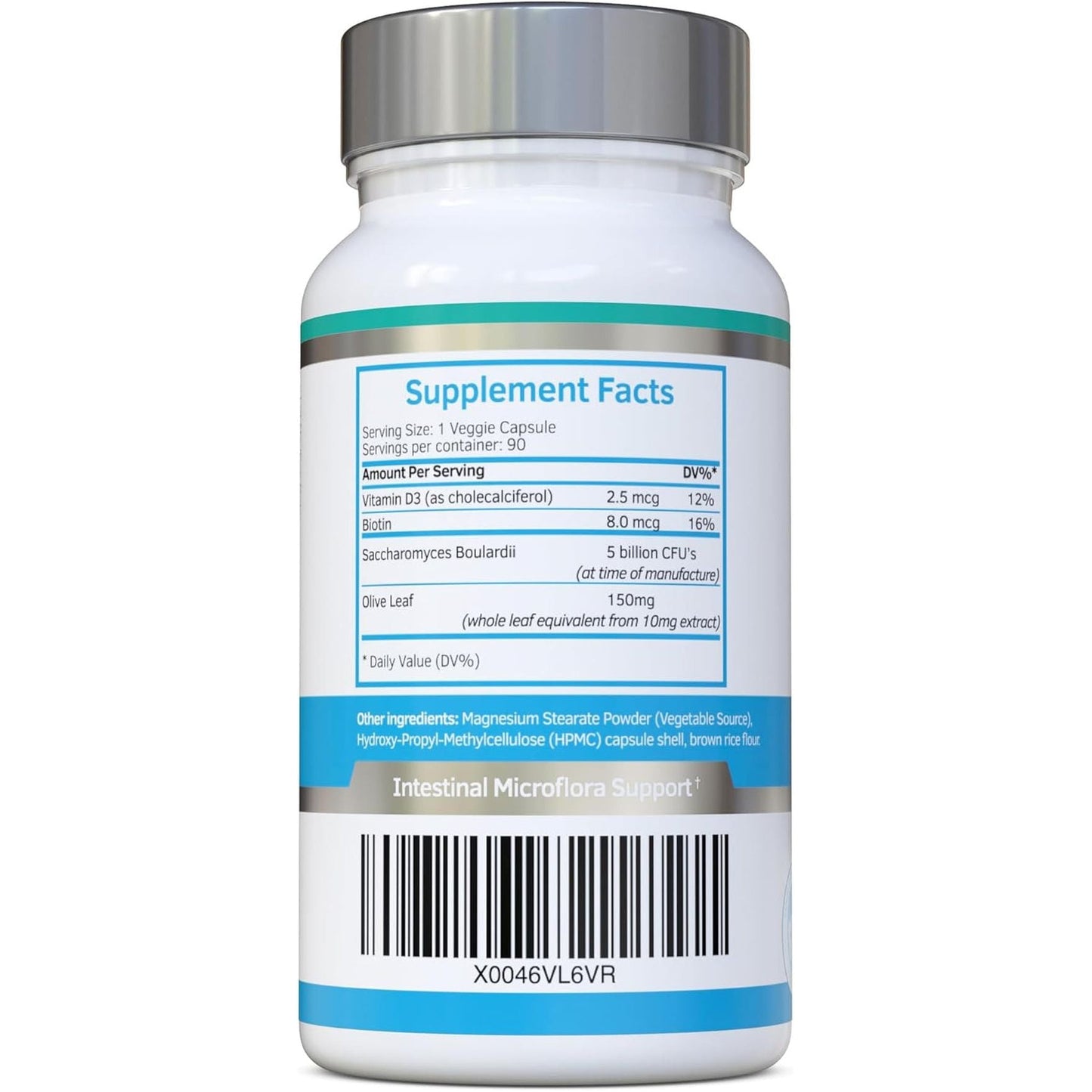 Saccharomyces Boulardii 5 Billion CFU - High Strength Non-Colonising Yeast with Synergistic Olive Leaf, Biotin and Vitamin D3 90 Capsules
