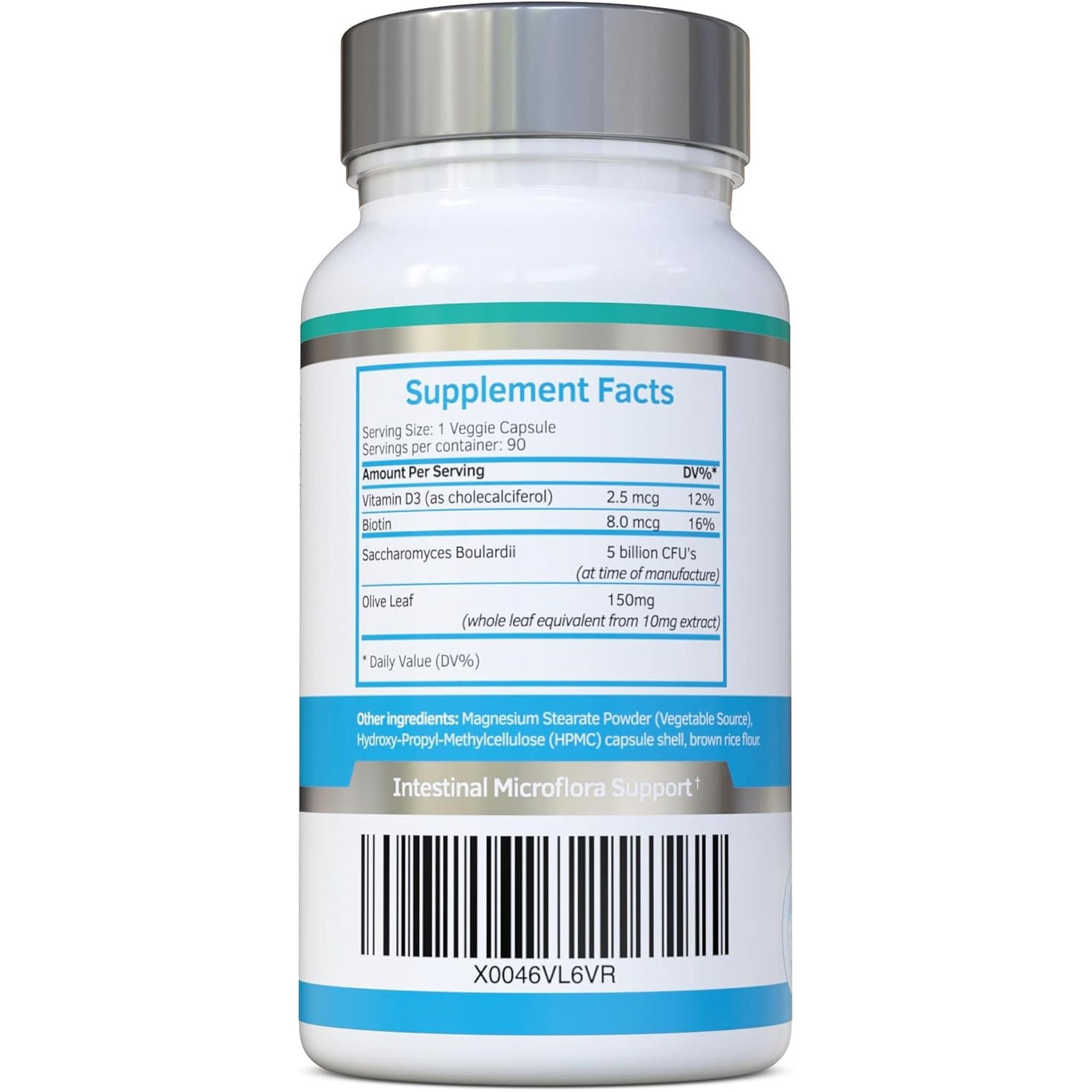 Saccharomyces Boulardii 5 Billion CFU - High Strength Non-Colonising Yeast with Synergistic Olive Leaf, Biotin and Vitamin D3 90 Capsules