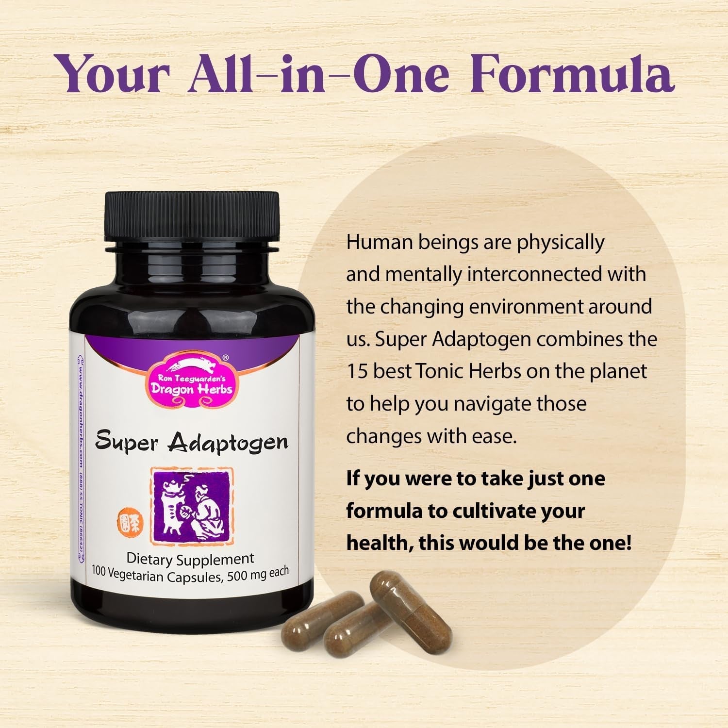 Dragon Herbs Super Adaptogen Support Well-Being, Mood, Immune Function, Strong Adaptive Response  (100 Capsules,500 Mg)”