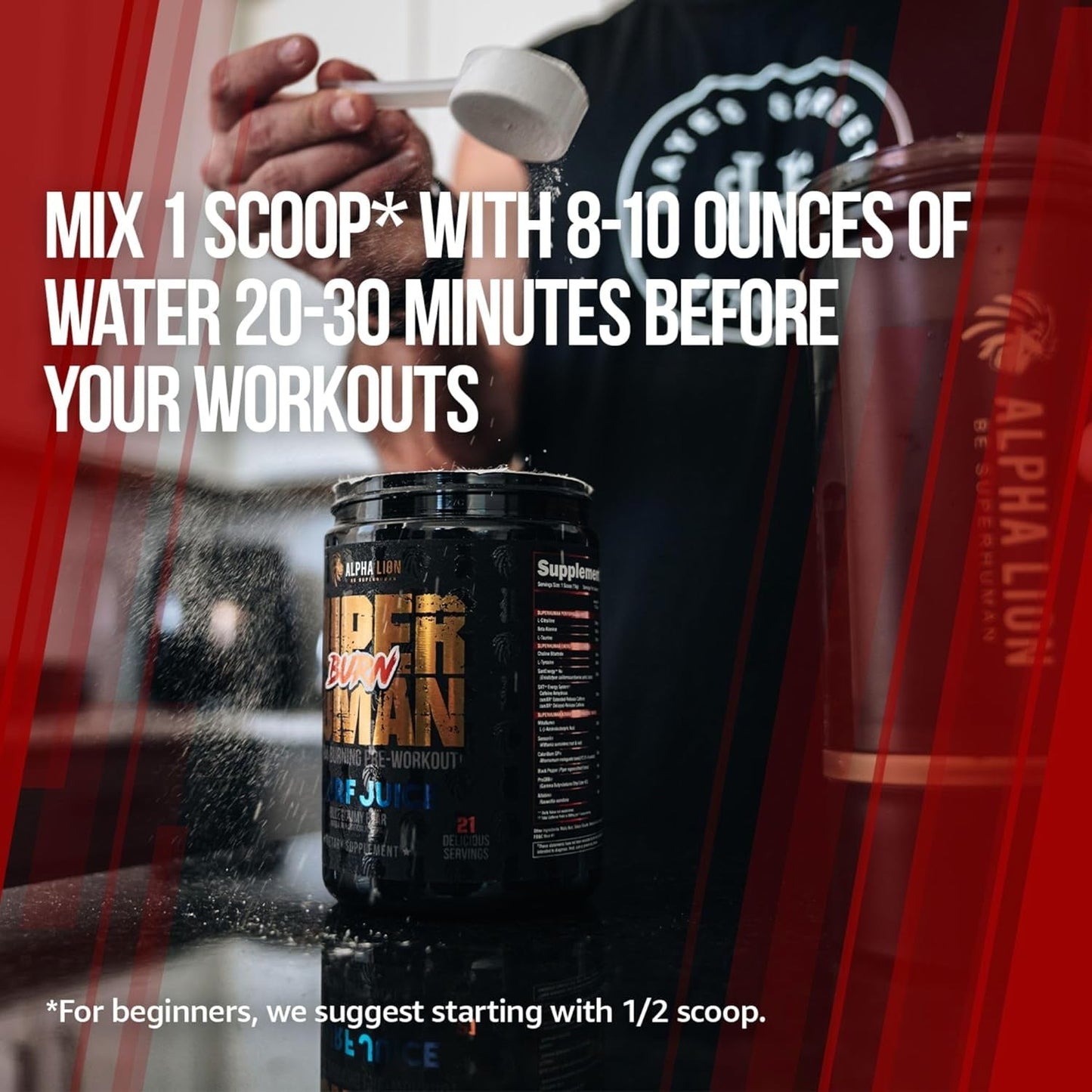 ALPHA LION Superhuman Burn 2-In-1 Metabolism Booster Pre Workout (21 Servings, Sweet Black Cherry Flavor)