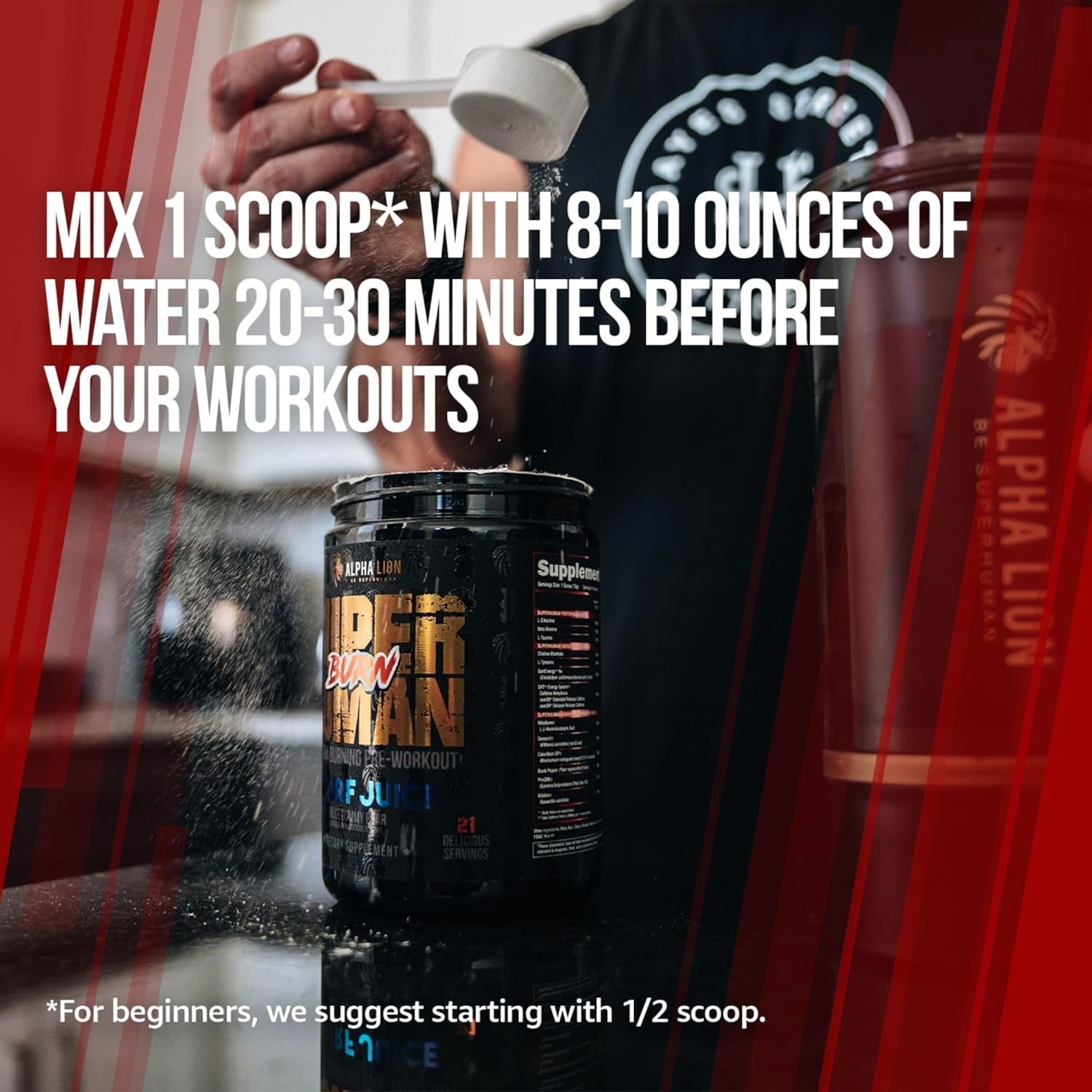 ALPHA LION Superhuman Burn 2-In-1 Metabolism Booster Pre Workout (21 Servings, Sweet Black Cherry Flavor)