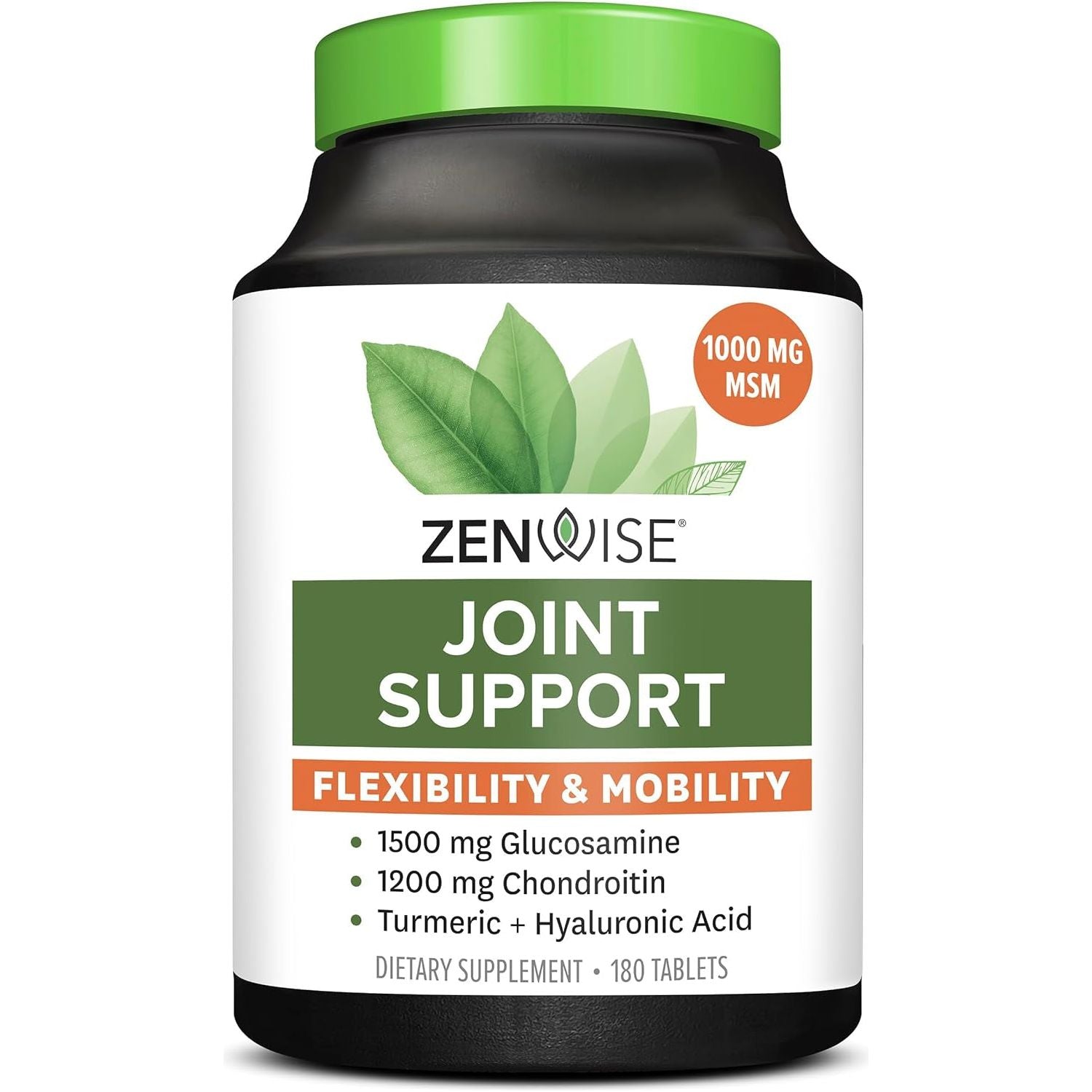 Zenwise Glucosamine Chondroitin Sulfate MSM Curcumin - Joint Support Supplement with Hyaluronic Acid for Extra Strength Relief (180 Count)