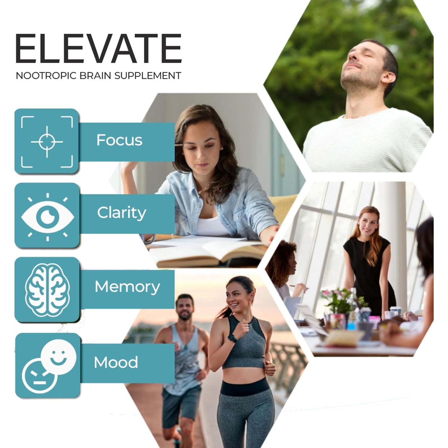 PUR Wellness Elevate Nootropic Brain Supplement for Focus, Clarity, Memory and Mood