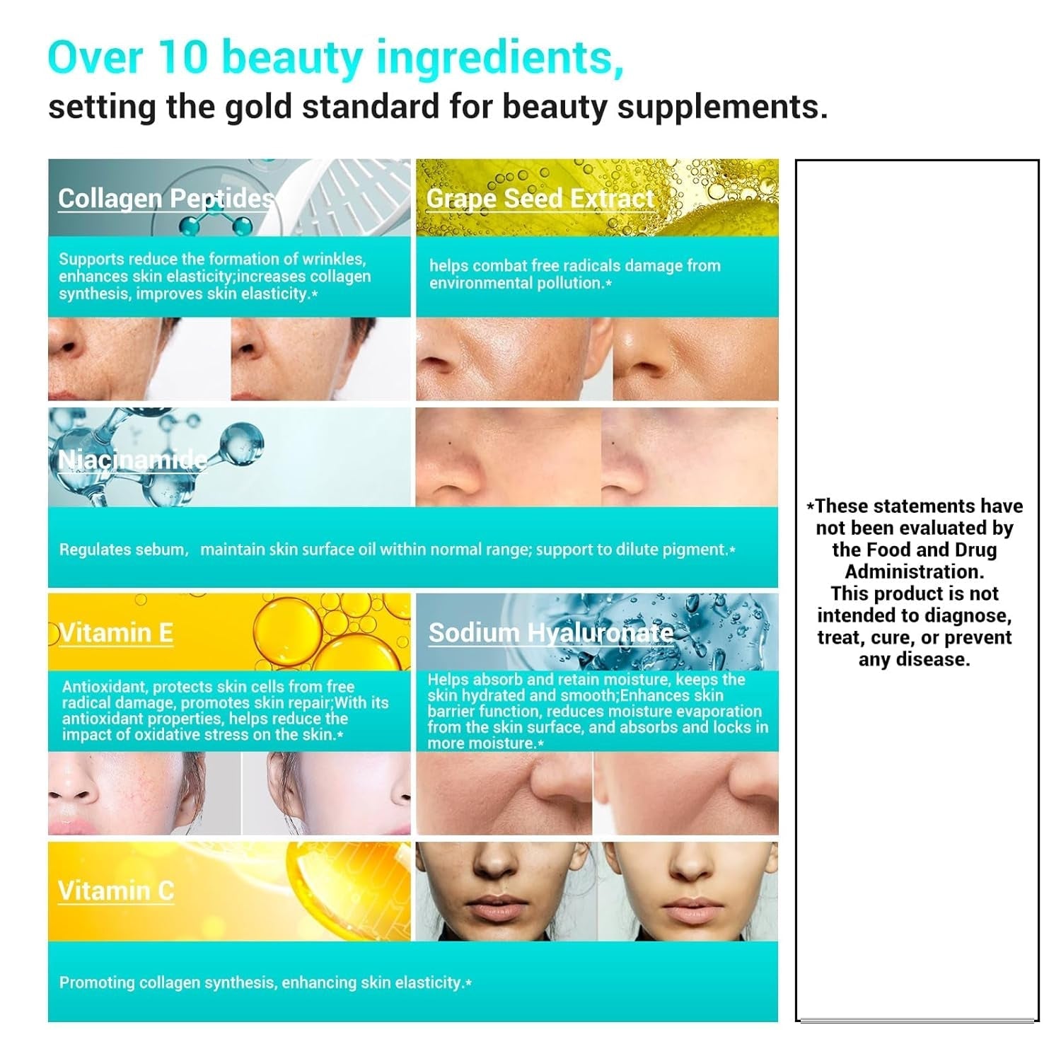 Collagen Peptides for Women, Beauty Vitamin & Mineral Supplement 60 Tablets