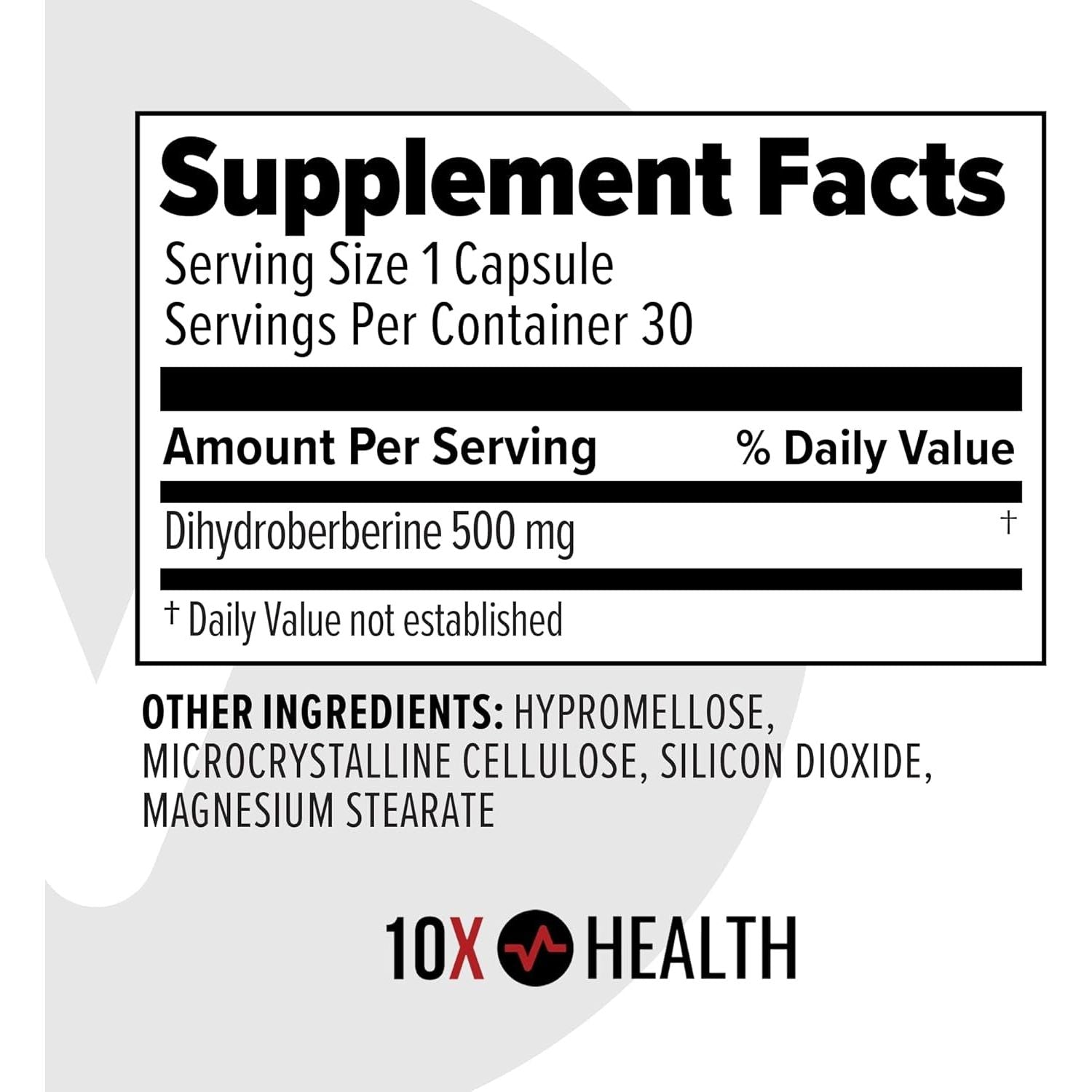 10X Health Berberine Supplement 500Mg - Supports Cardiovascular & Gut Health Supplements - 30 Capsules