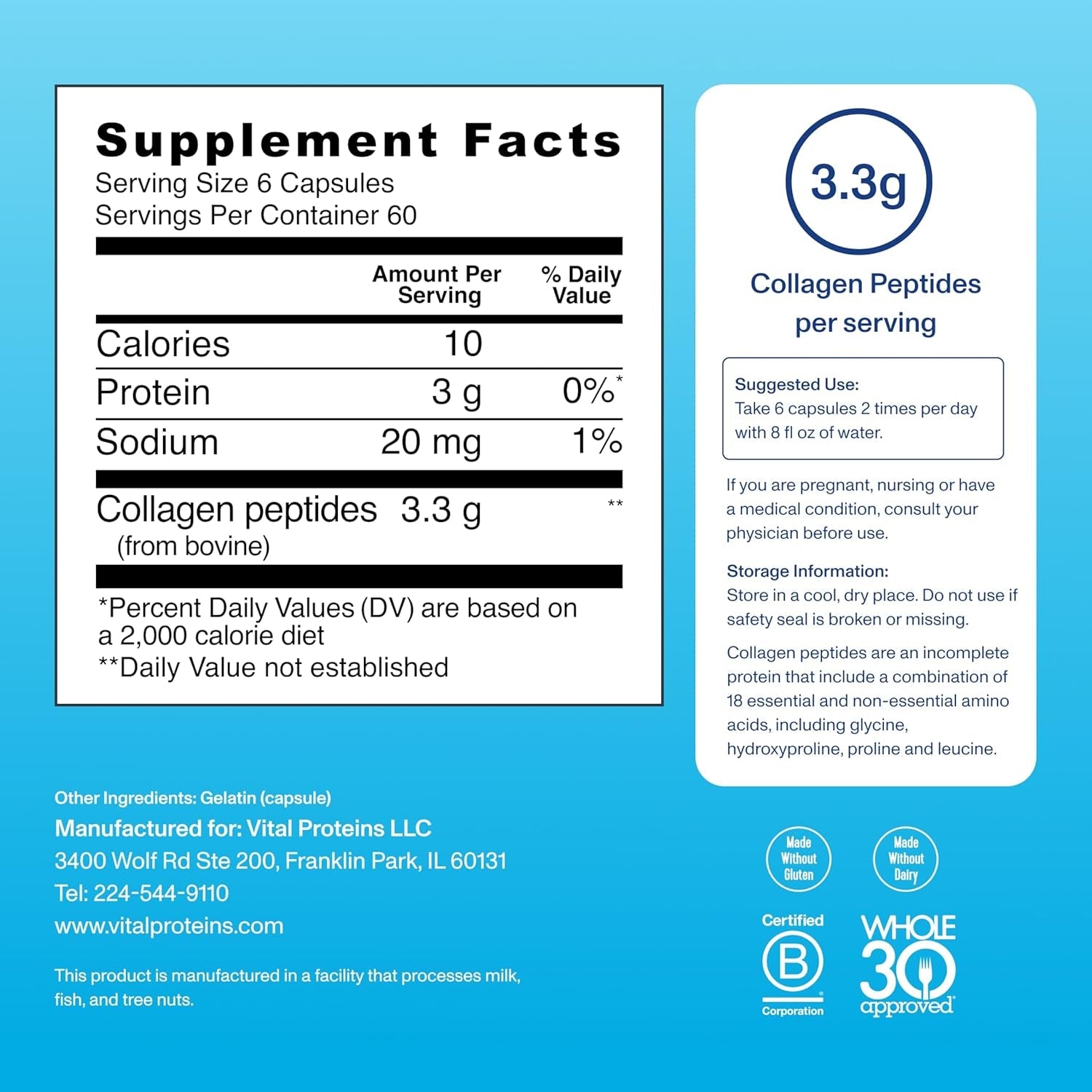 Vital Proteins Collagen Pills Supplement (Type I, III), 360 Collagen Capsules, 3300Mg