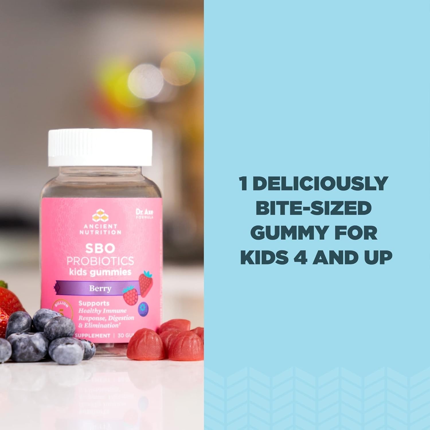 Ancient Nutrition Probiotics for Kids, Berry, Reduces Occasional Bloating and Constipation, 30 Count