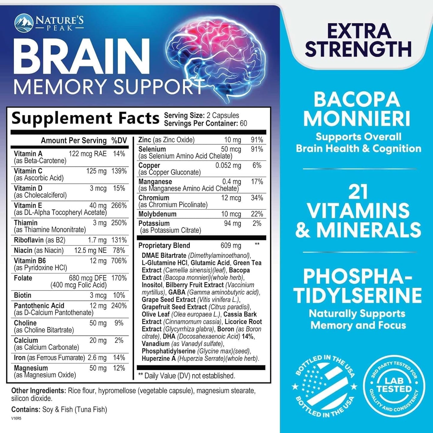 Brain Supplement Memory Pills - Nootropics Support for Concentration, Clarity, Energy & Focus 120 Capsules