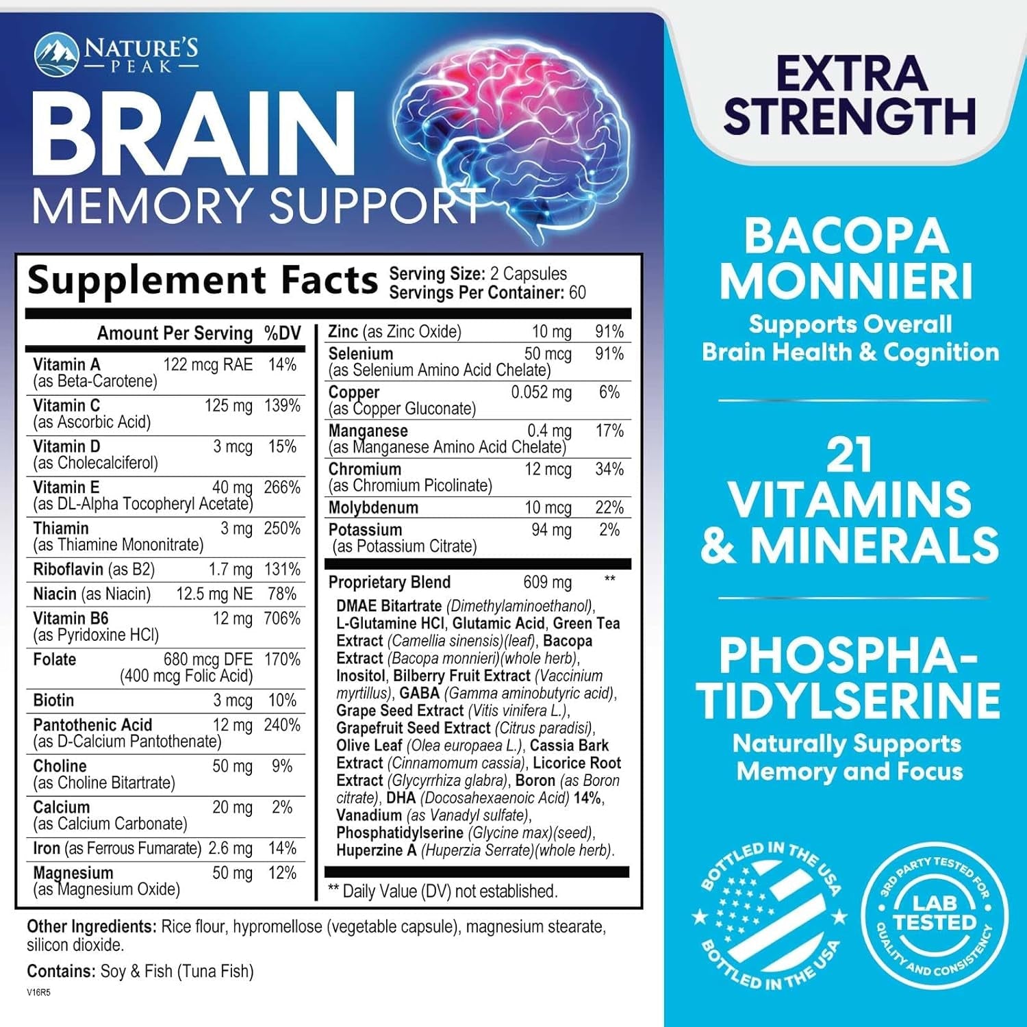 Brain Supplement Memory Pills - Nootropics Support for Concentration, Clarity, Energy & Focus 120 Capsules