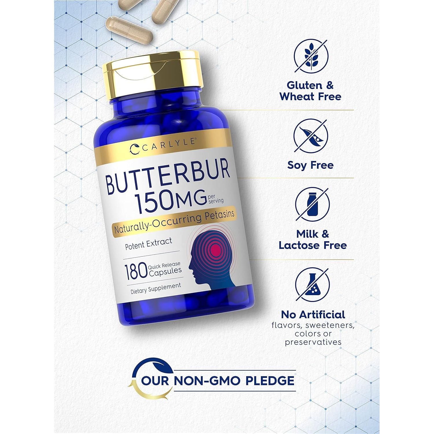 Carlyle Butterbur 150 Mg | Potent Extract | Neurological Support Supplement 180 Capsules