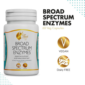 Coco March Broad Spectrum Enzymes- 18 Enzymes for Gluten-Lactose-Digestive Support 460 Mg Proprietary Blend, 60 Capsules