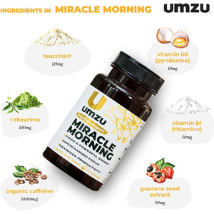 UMZU Miracle Morning Energy Supplement with Caffeine & Energy Enhancers 150Mg (30 Capsules)