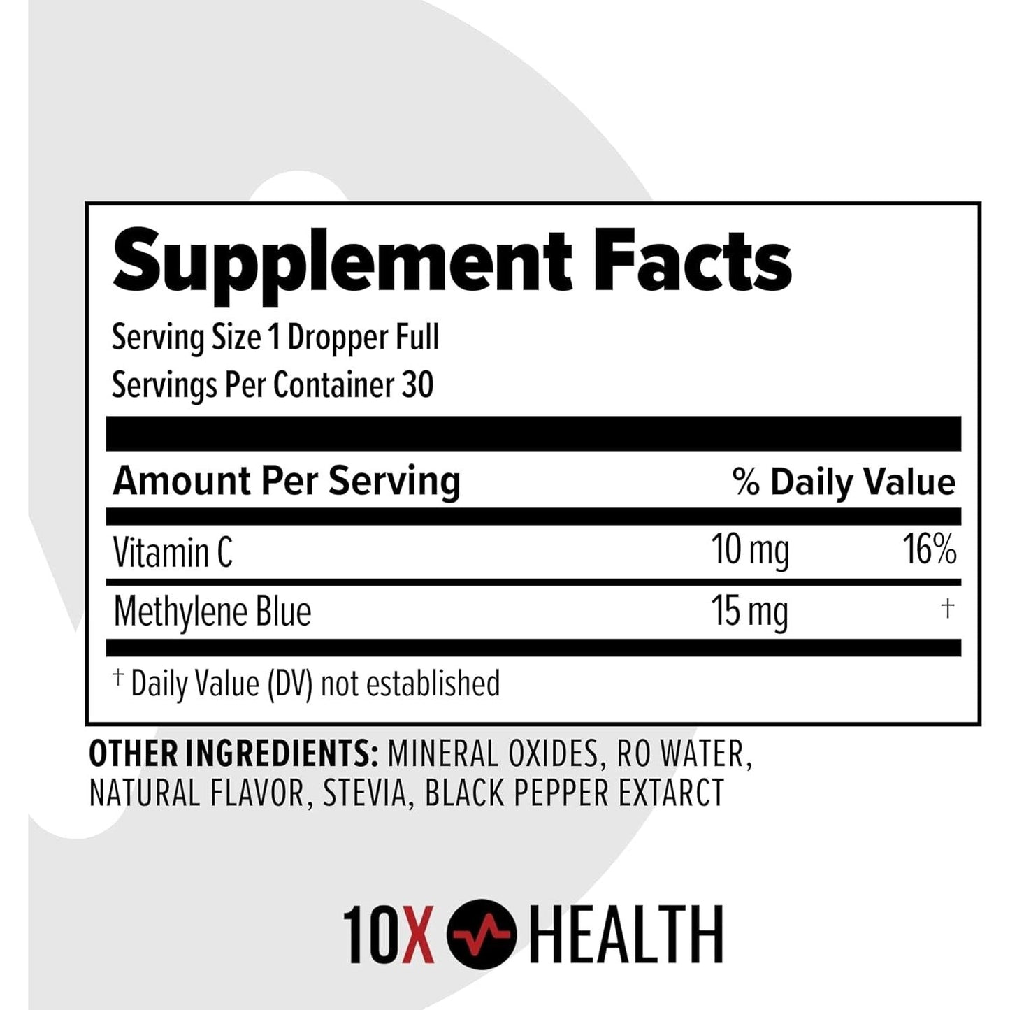 10X Health Superhuman Energy Methylene Blue Pharmaceutical Grade Liquid Drops with Black Pepper Extract (30 Ml)
