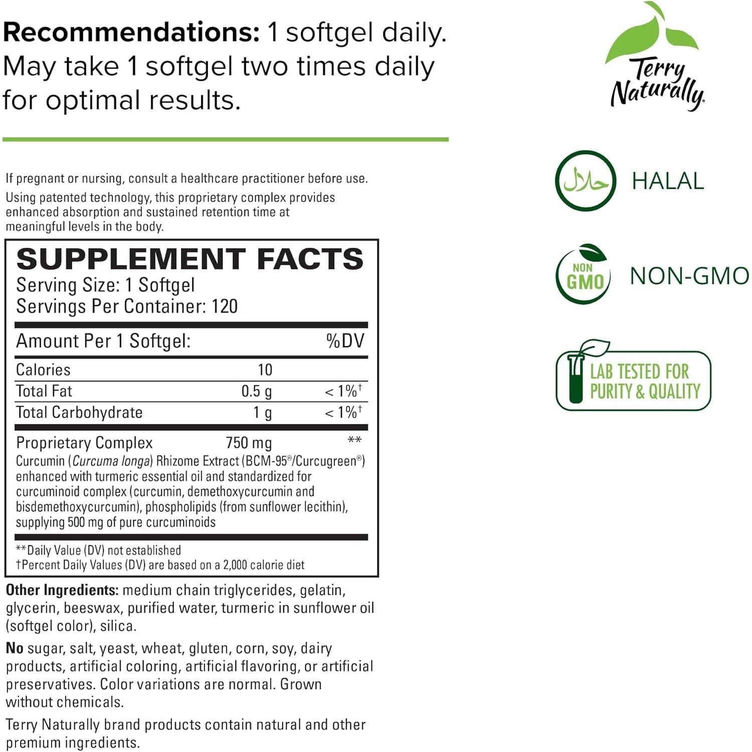 Terry Naturally Curamed 750 Mg Curcumin Complex - Superior Absorption BCM-95 (120 Softgels)