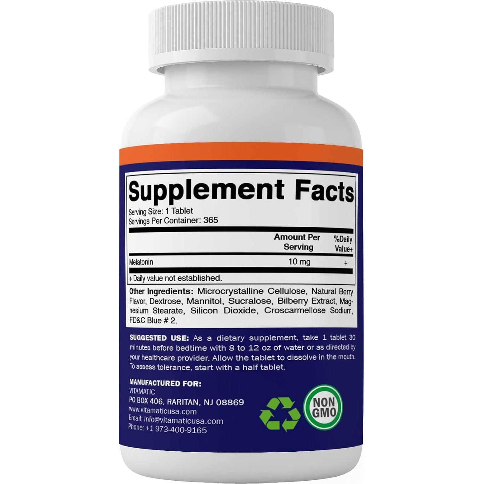 Vitamatic Melatonin 10Mg - 1 Year Supply | Natural Berry Flavor - 365 Tablets