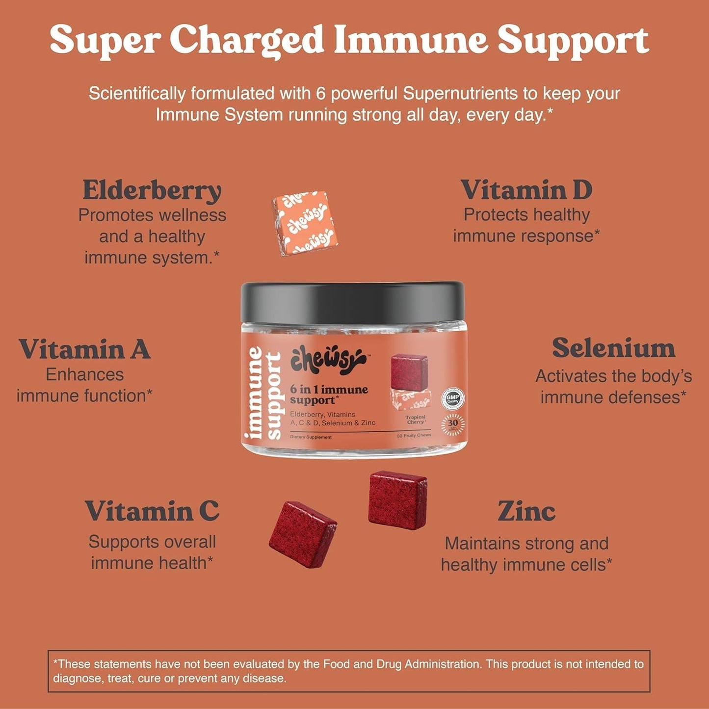 Chewsy 6-In-1 Immune Support Supplement Fruity Chews - 30-Day Supply