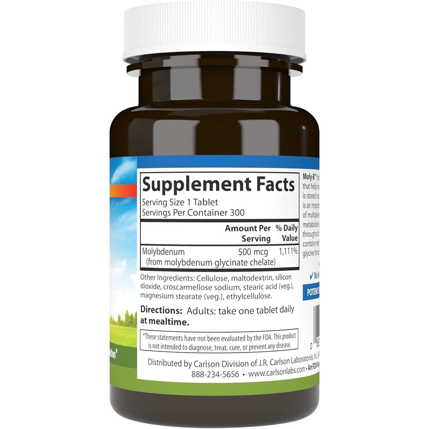 Carlson - Moly-B, Chelated Molybdenum Supplements, Metabolism Support & Enzyme Activation 300 Tablets