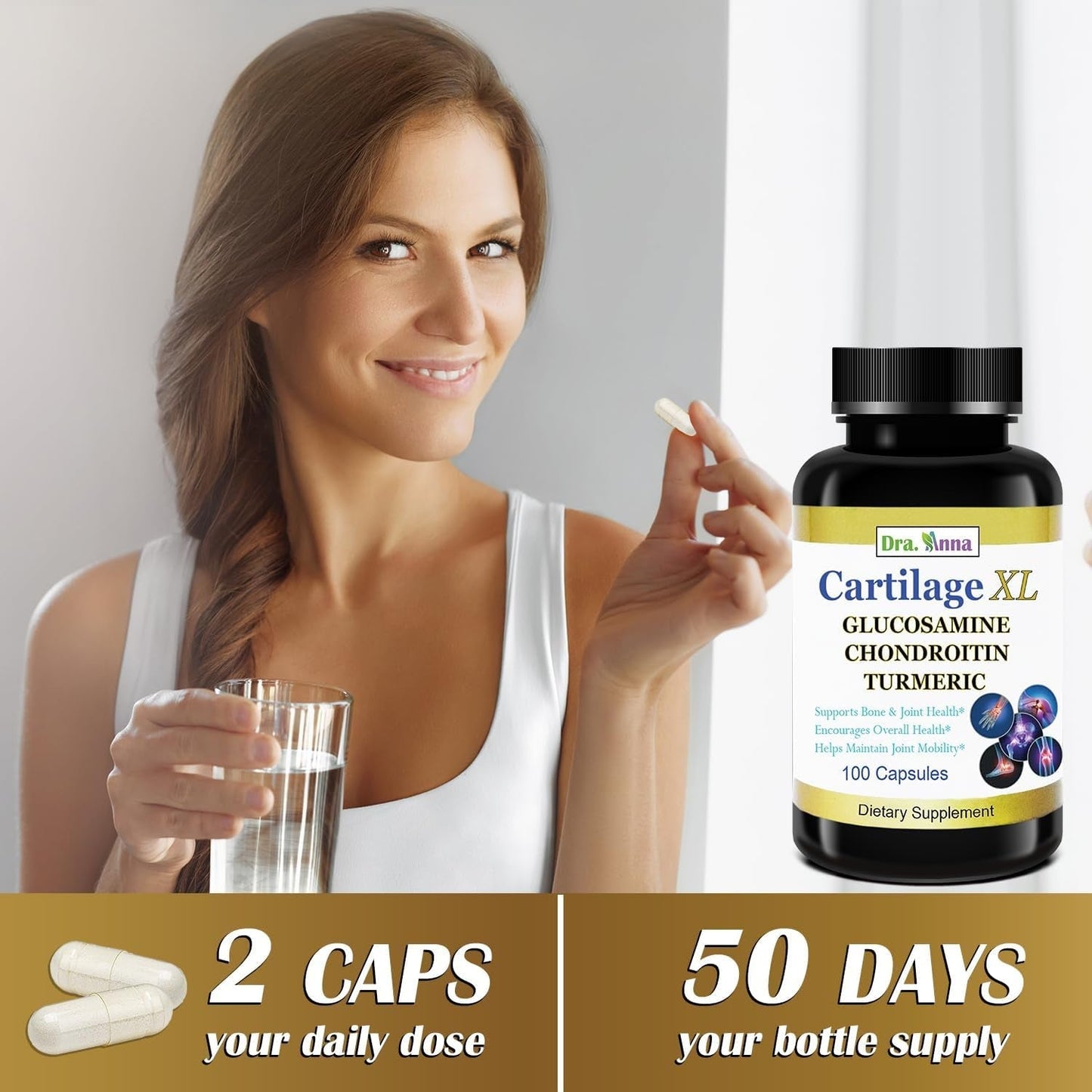 Cartilage XL plus Glucosamine, Chondroitin & Turmeric. Joint Support Supplement. Antioxidant Properties. 100 Capsules