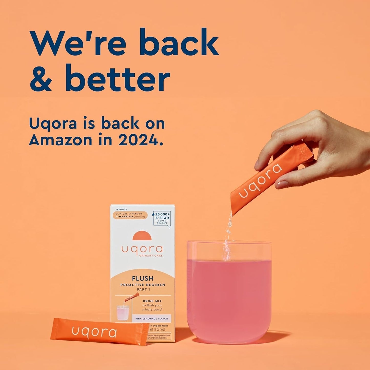 Uqora Flush - Urinary Tract* with D-Mannose, Vitamin C, Vitamin B6, Potassium, Magnesium & Calcium 10 Packets