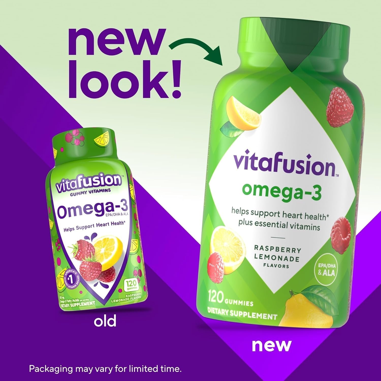 Vitafusion Omega-3 Gummy Vitamins, Berry Lemonade Flavored, Heart Health Vitamins 120 Count