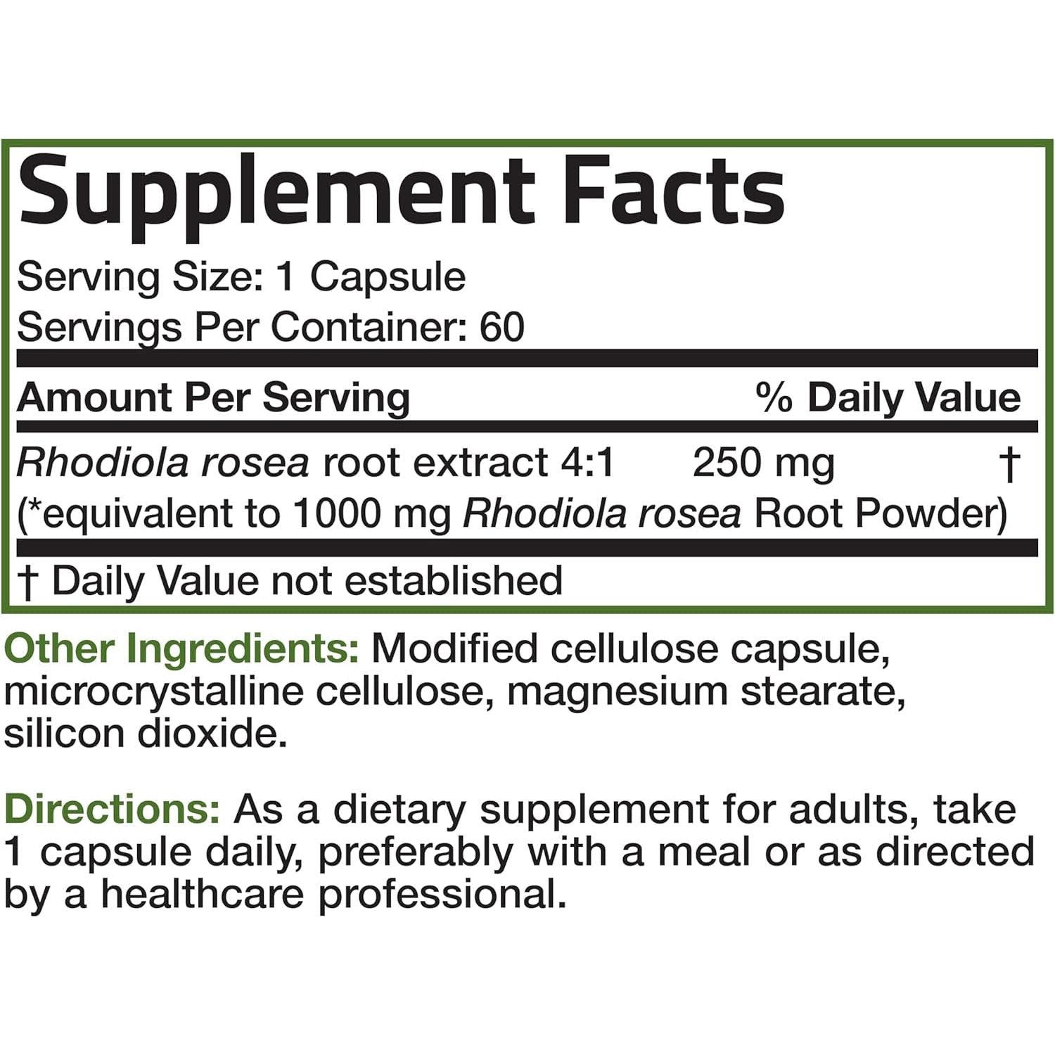 Bronson Rhodiola Rosea Vegetarian Capsules - Adaptogenic Herb - Brain, Stress & Mood Support, 60 Count