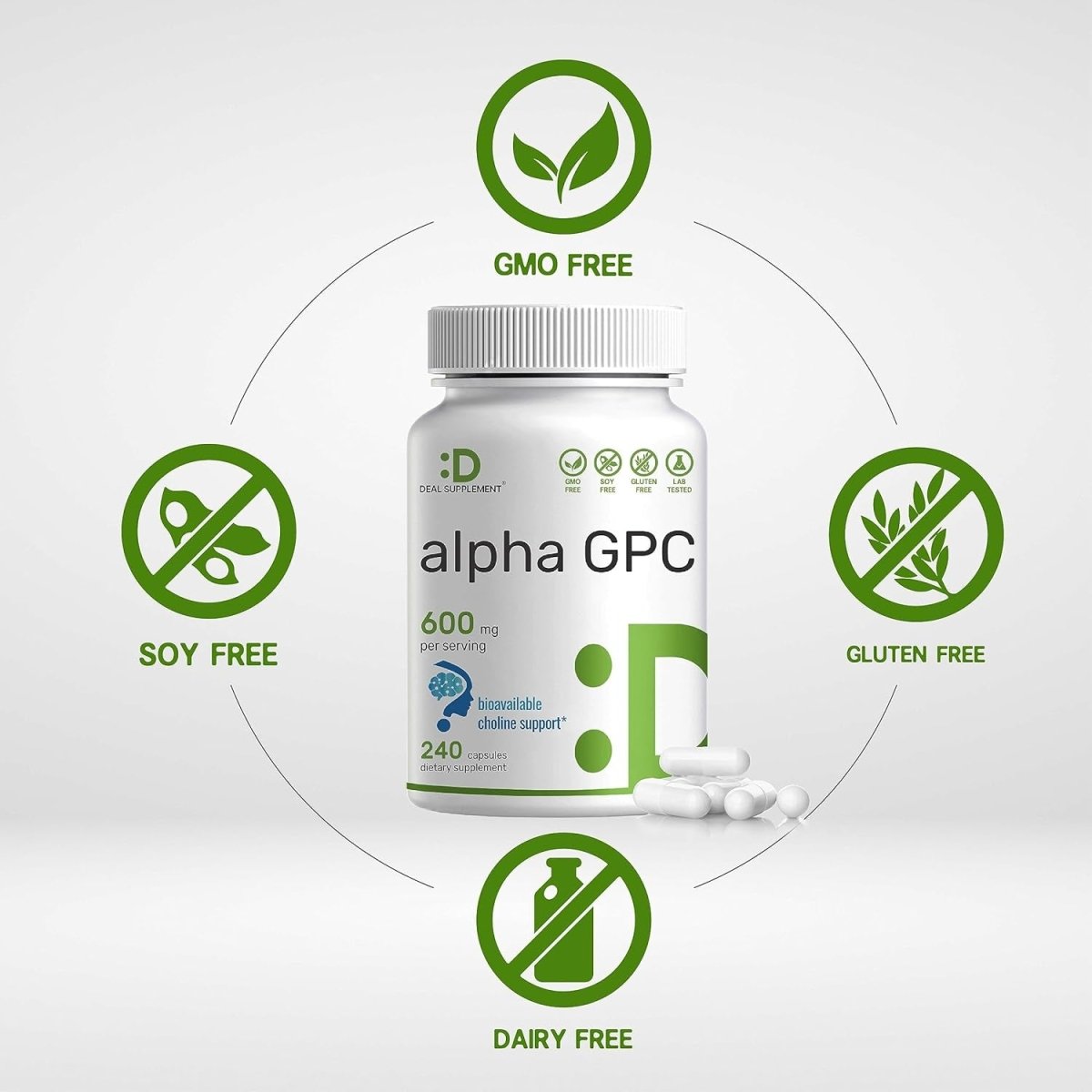 DEAL SUPPLEMENT Alpha GPC 600Mg,240 Capsules – Nootropic Brain Health Supplements for Memory and Focus - Suppviv