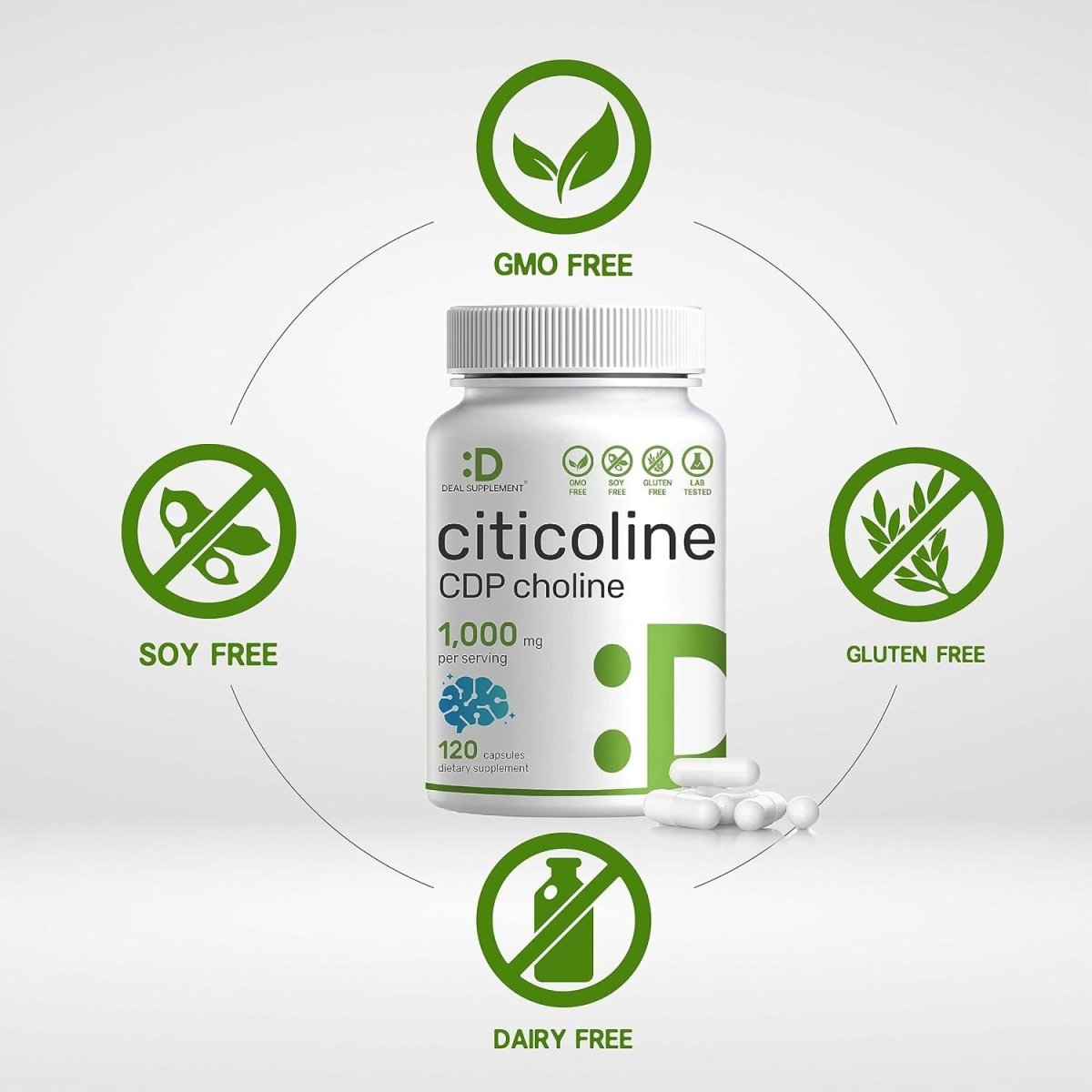 DEAL SUPPLEMENT Citicoline CDP Choline, 1,000Mg per Serving, 120 Capsules - Suppviv