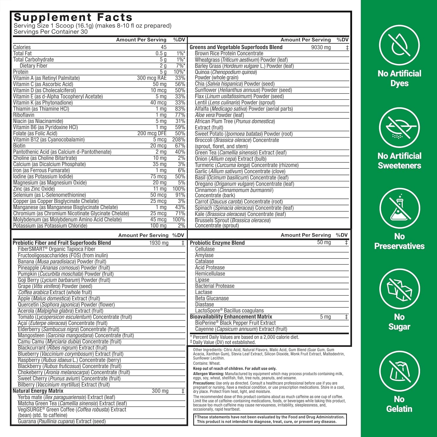 FORCE FACTOR Smarter Greens Superfoods + Energy Powder to Boost Energy & Support Digestion 30 Servings