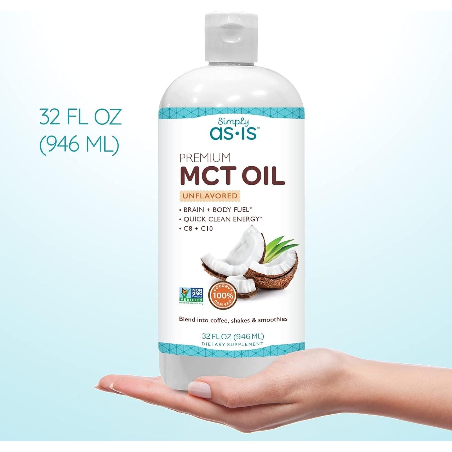 AS-IS Simply Premium MCT Oil C8 & C10 | Unflavored | Quick Clean Energy | 32 Fl Oz (63 Servings)
