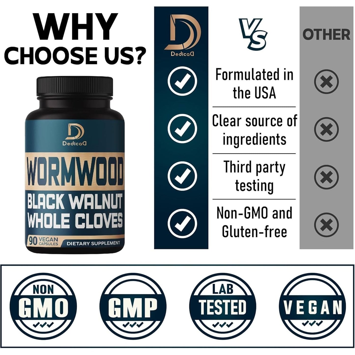 12In1 Wormwood Black Walnut Clove Capsules - Digestive, Immune, and Mood Support - 90 Vegan Capsules