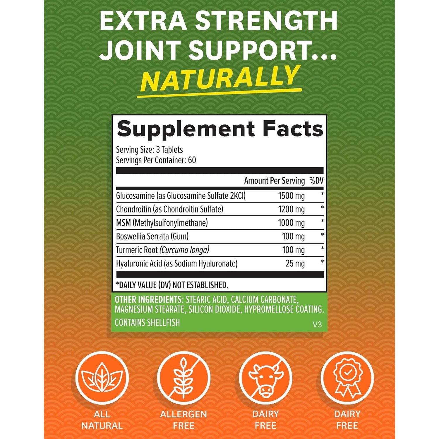 Zenwise Glucosamine Chondroitin Sulfate MSM Curcumin - Joint Support Supplement with Hyaluronic Acid for Extra Strength Relief (180 Count)