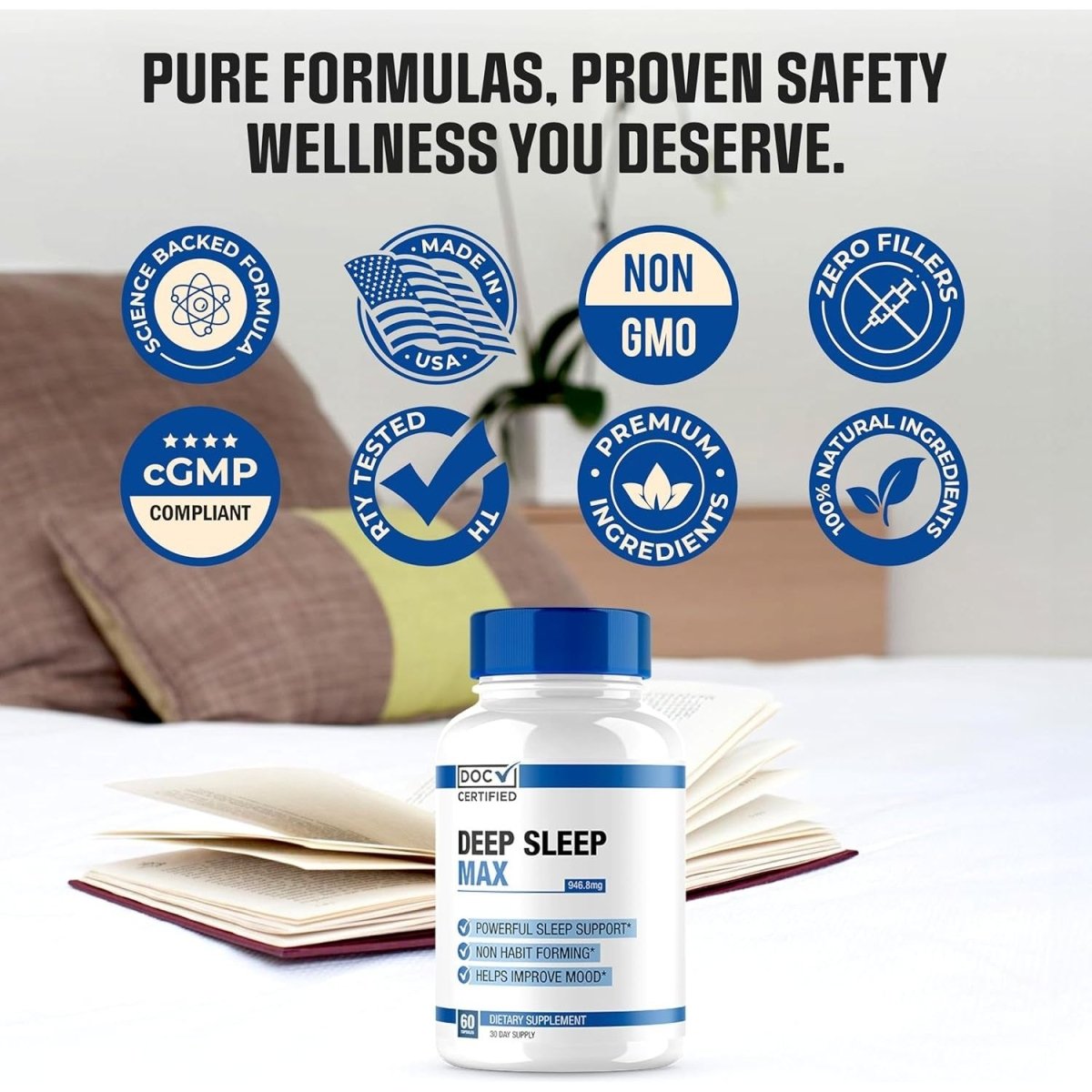 Deep Sleep MAX | #1 New Natural Sleep Aid for Adults - 60 Capsules - Suppviv