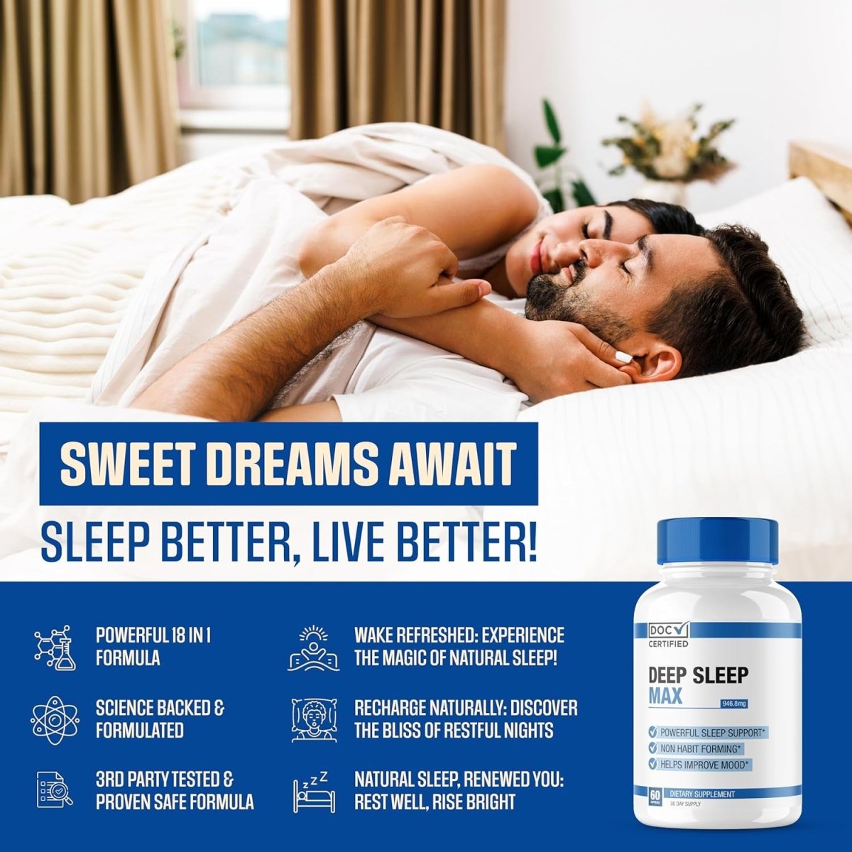 Deep Sleep MAX | #1 New Natural Sleep Aid for Adults - 60 Capsules - Suppviv