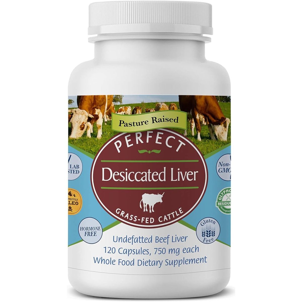 Desiccated Beef Liver Capsules Grass Fed Perfect Supplements 1 PACK - Suppviv