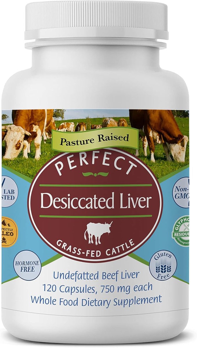 Desiccated Beef Liver Capsules Grass Fed Perfect Supplements 1 PACK - Suppviv