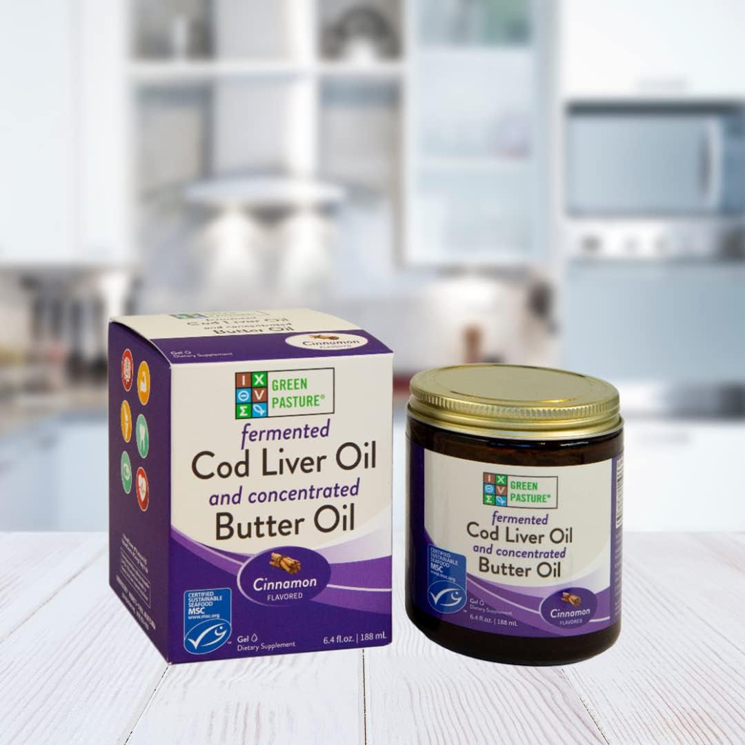 Green Pasture Butter Oil/Fermented Cod Liver Oil Blended Gel - 6.4 Oz.- Cinnamon
