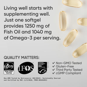 Sports Research Triple Strength Omega 3 Fish Oil - Burpless Fish Oil Supplement W/Epa & DHA 1250 Mg, 90 Ct
